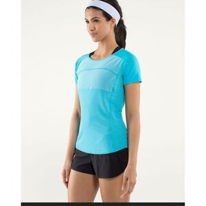 Lululemon Run Fast Track Shirt Teal Blue Short Sleeve Athleisure‎ Womens 8-10